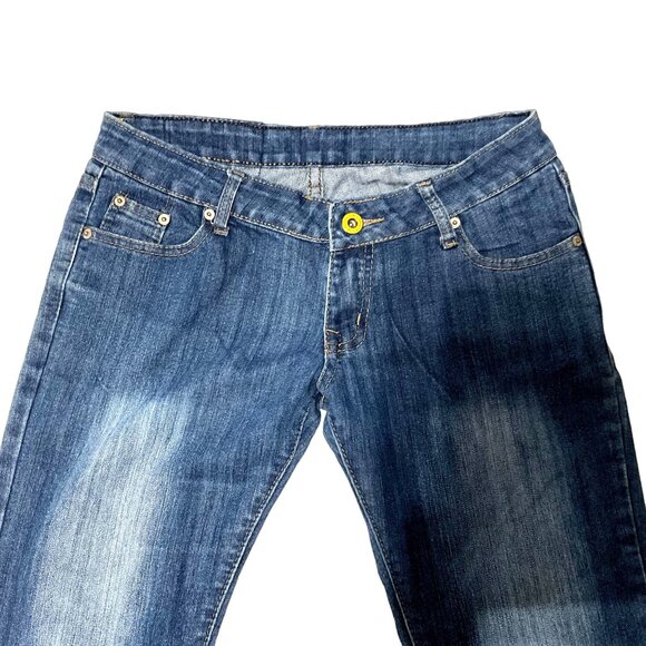 CHRISTIAN AUDIGIER LOW RISE BOOTCUT JEANS SZ 31 BLUE EMBROIDERED RHINESTONE WOME - Picture 5 of 7